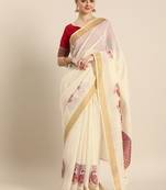 Treditional Peacock Printed Kasavu Zari Border Work Saree