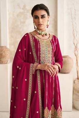 Pink embroidered premium silk pant style salwar kameez with dupatta 2
