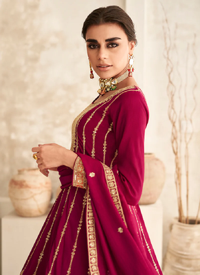 Pink embroidered premium silk pant style salwar kameez with dupatta 3
