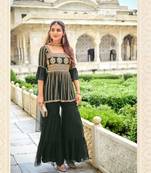 Dark green georgette full stitch wedding gharara suits