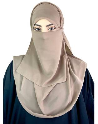 Ana taupe niqab with soft georgette hijab set 1