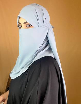 Ana sky blue niqab with soft georgette hijab set 2