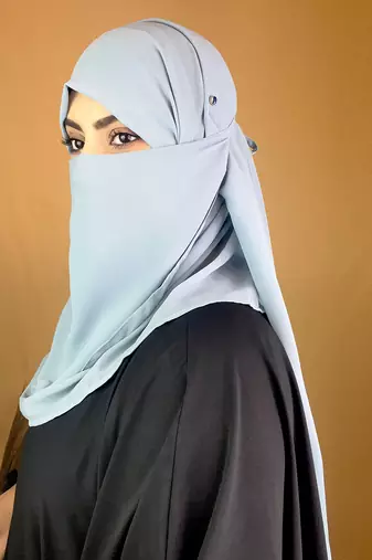 Ana sky blue niqab with soft georgette hijab set