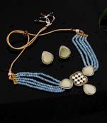 Stylish indian ethnic blue kundan choker jewellery set with earring for women