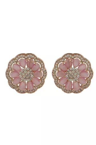 Ad rose pink gold choker jewellery set with earring for women & girls