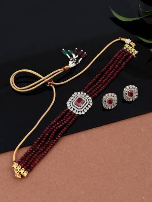 Red onyx choker jewellery set 1
