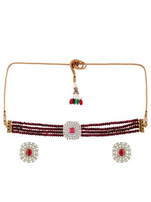 Red onyx choker jewellery set 3