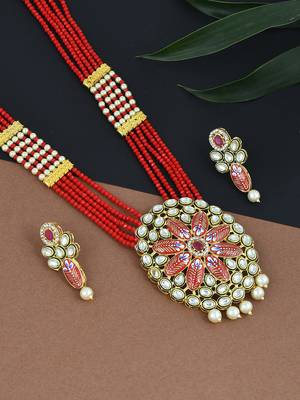 Red meenakari long necklace jewellery set for women 1