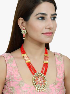 Red meenakari long necklace jewellery set for women 2