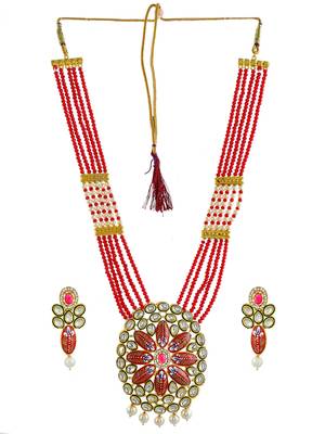 Red meenakari long necklace jewellery set for women 3