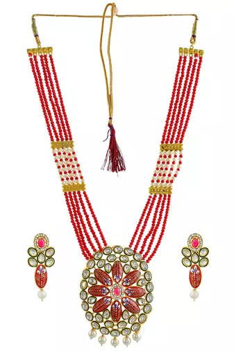 Red meenakari long necklace jewellery set for women