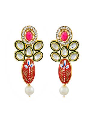 Red meenakari long necklace jewellery set for women 4