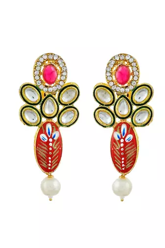 Red meenakari long necklace jewellery set for women