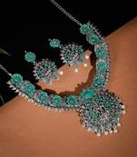 Floral temple oxidised silver jewellery set