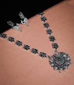Trendy oxidized silver black handmade temple necklace set