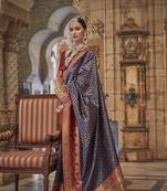 Navy Blue Color Weaving Silk Blend Saree With Blouse