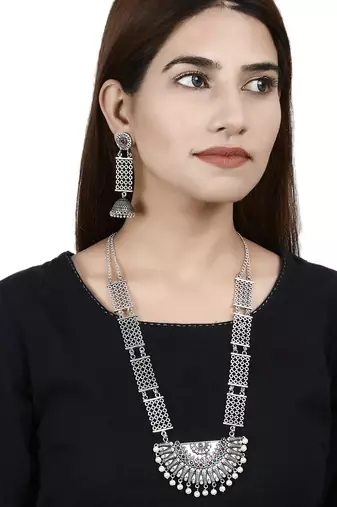oxidized silver temple jewelry set for women