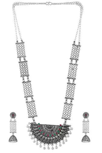 oxidized silver temple jewelry set for women