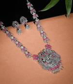 Pink oxidized silver temple jewelry set for women