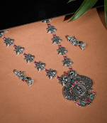 Pink oxidized silver temple jewelry set for women