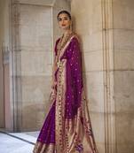 Dark purple color paithani silk blend weaving saree with blouse