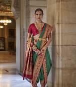 Dark green color paithani silk blend weaving saree with blouse