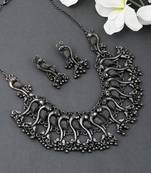 Oxidised silver antique peacock necklace set