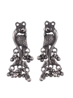 Oxidised silver antique peacock necklace set 4