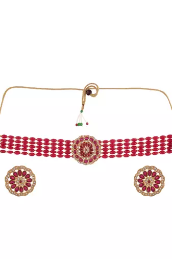 Gold plated beads choker jewellery set