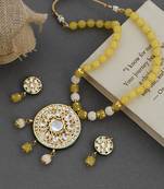Yellow beads with pearl kundan jewellery set