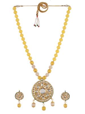 Yellow beads with pearl kundan jewellery set 3