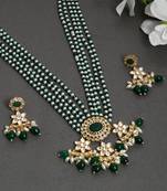 Pearl and green onyx kundan long ranihaar jewellery set for wedding