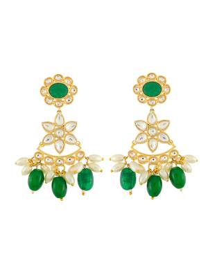 Pearl and green onyx kundan long ranihaar jewellery set for wedding 3