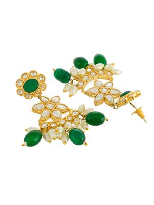 Pearl and green onyx kundan long ranihaar jewellery set for wedding 4