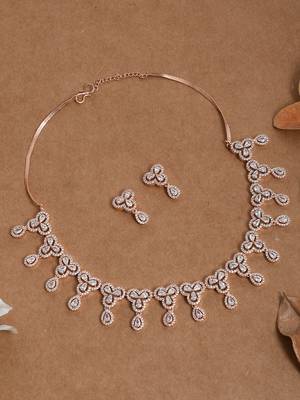 Rose gold plated american diamond bridal jewellery set 1