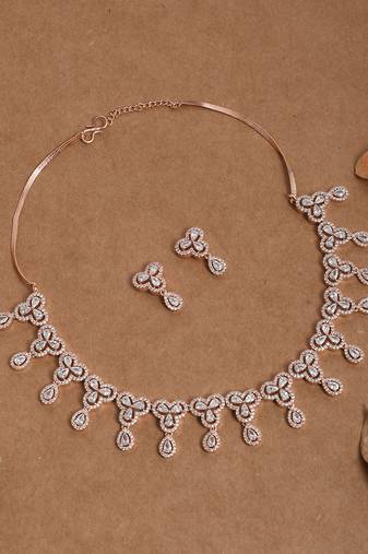 Rose gold plated american diamond bridal jewellery set
