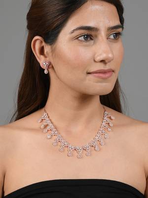 Rose gold plated american diamond bridal jewellery set 2