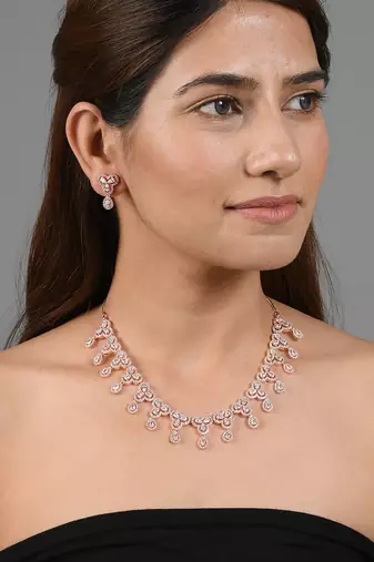 Rose gold plated american diamond bridal jewellery set