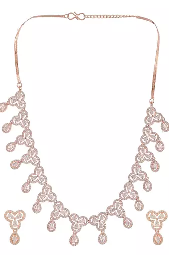 Rose gold plated american diamond bridal jewellery set