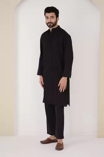 Black pintuck kurta set