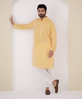 Yellow stripe kurta set 1