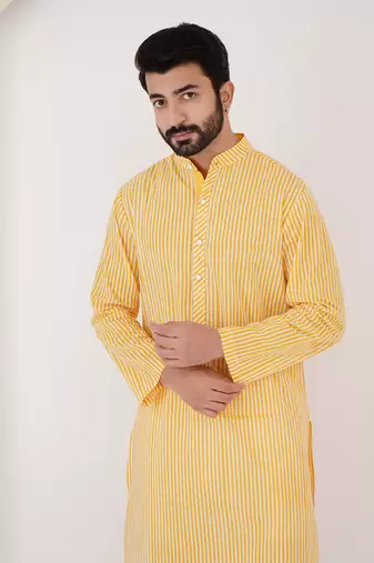 Yellow stripe kurta set
