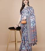 Blue Ethnic Motifs Digital Printed Tussar Silk Blend Saree