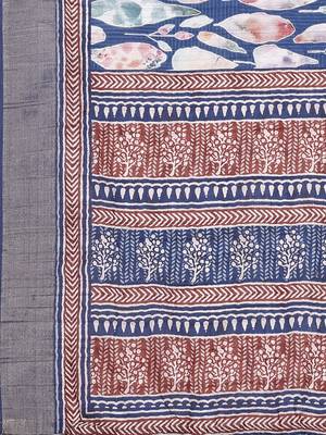 Blue Ethnic Motifs Digital Printed Tussar Silk Blend Saree 5