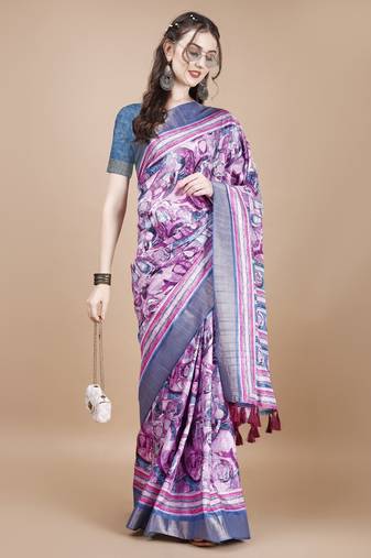 Pink Digital Printed Tussar Silk Blend Saree