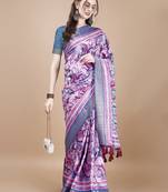 Pink Digital Printed Tussar Silk Blend Saree