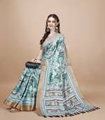 Teal Digital Printed Tussar Silk Blend Saree