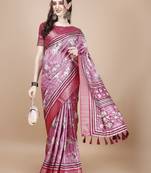 Pink Floral Digital Printed Tussar Silk Blend Saree