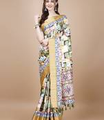Multicolor Floral Digital Printed Tussar Silk Blend Saree
