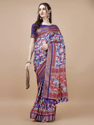Purple Digital Printed Tussar Silk Blend Saree 1